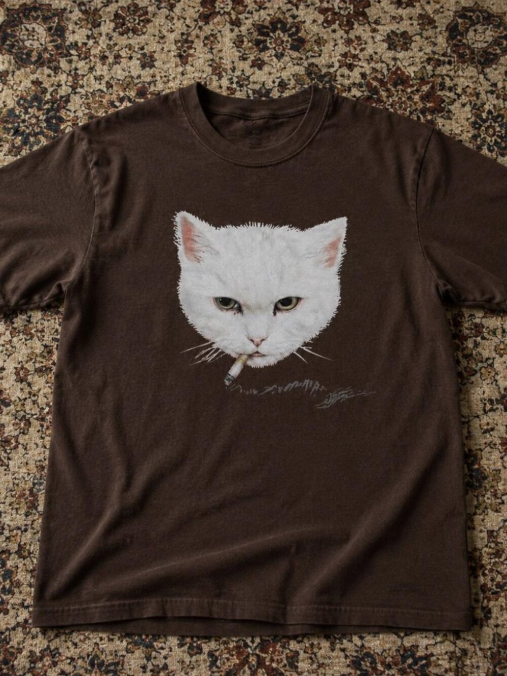 Grumpy White Cat Smoking Graphic Tee